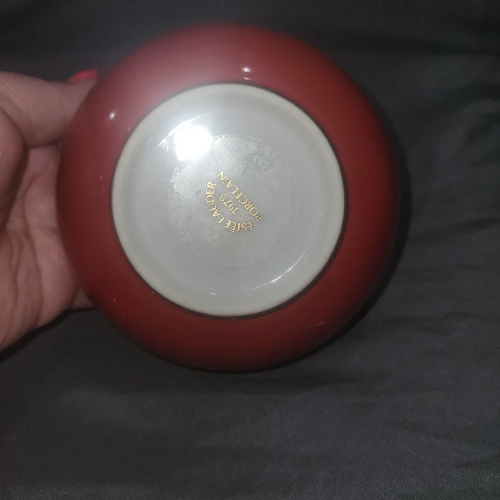 Vintage 1979 Oriental Estee Lauder porcelain Red trinket dish Powder Cosmetic